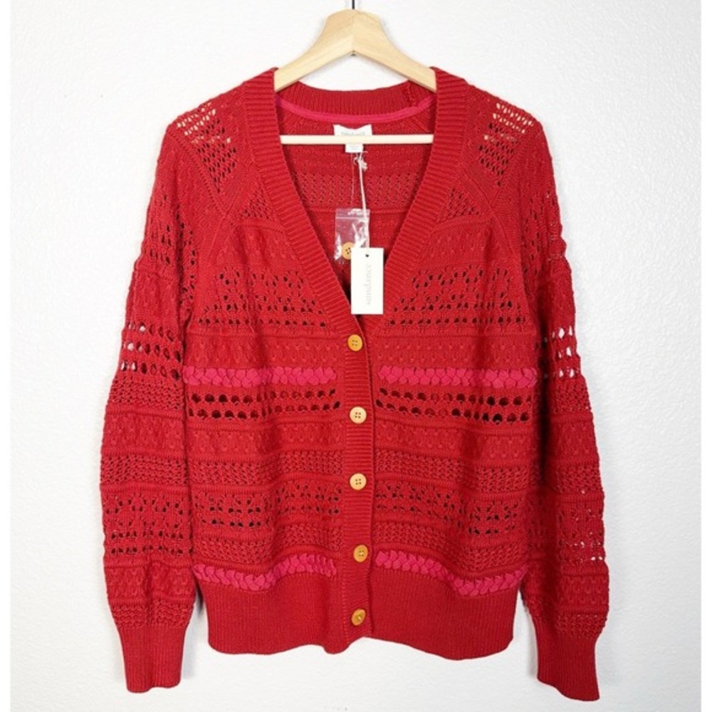 Sundance NWT Size M Women's‎ Boho Travelers Open Knit Cardigan Sweater Rust Red